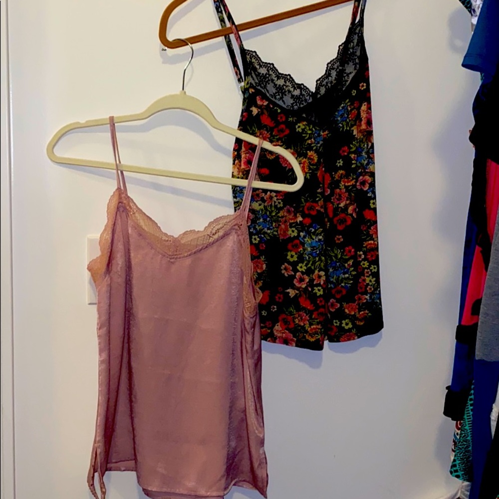 Mauve and floral sexy lacy tank tops small